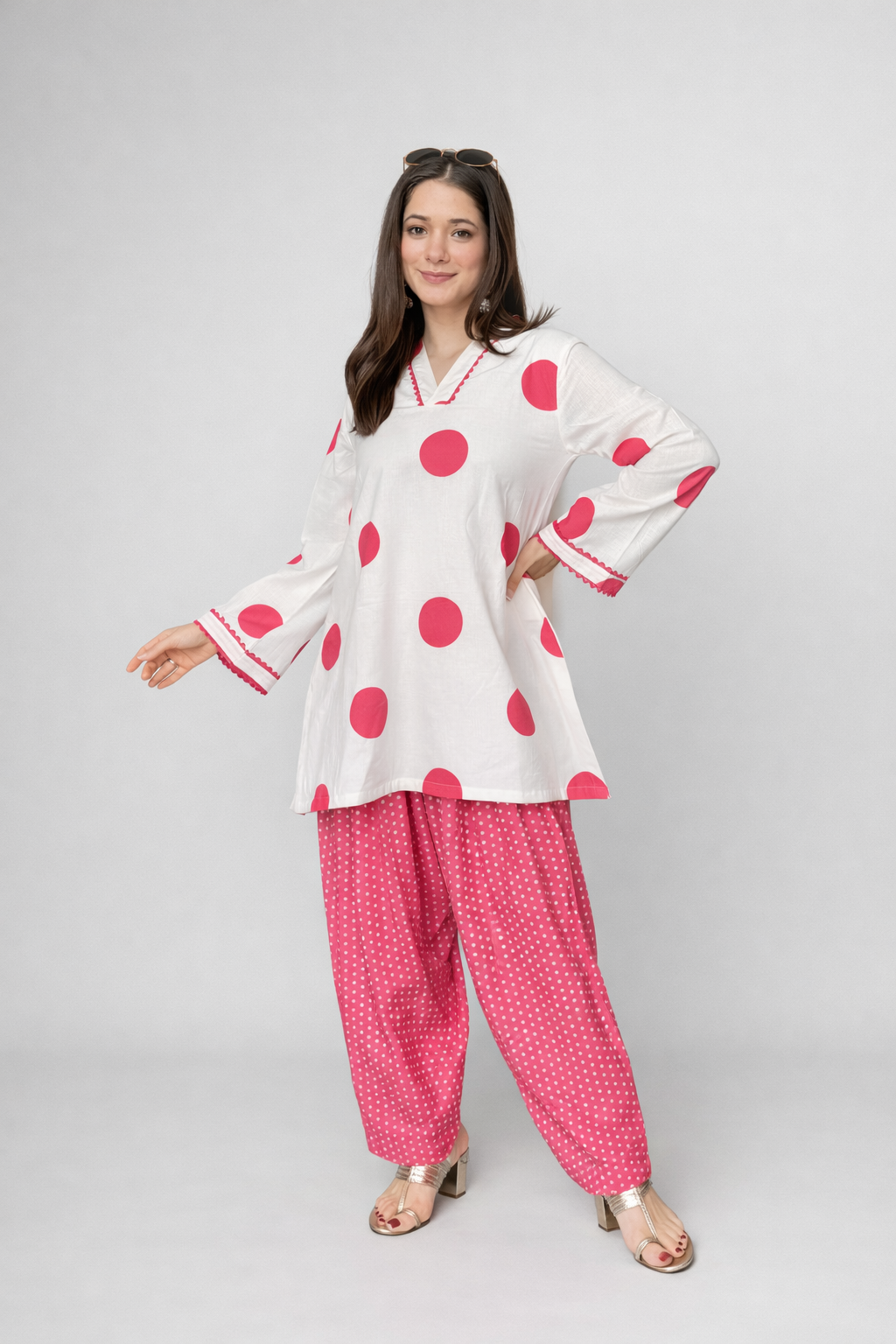 PINK POLKA FARSHI SET