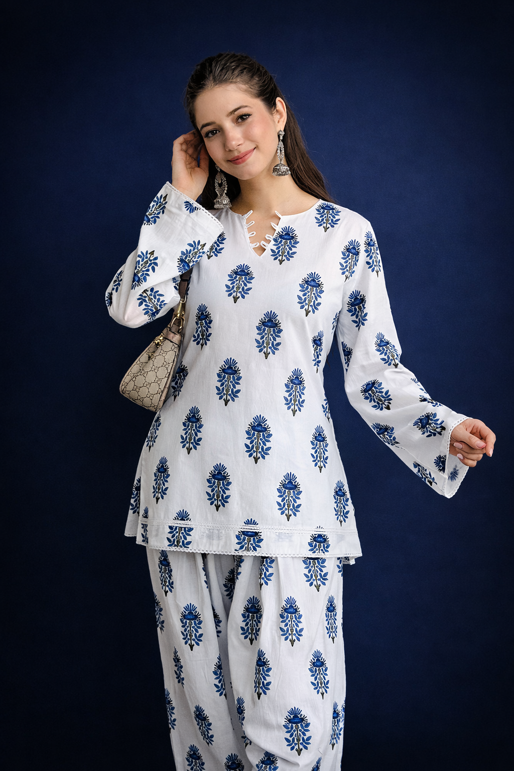 IVORY BLUE BUTA FARSHI SET