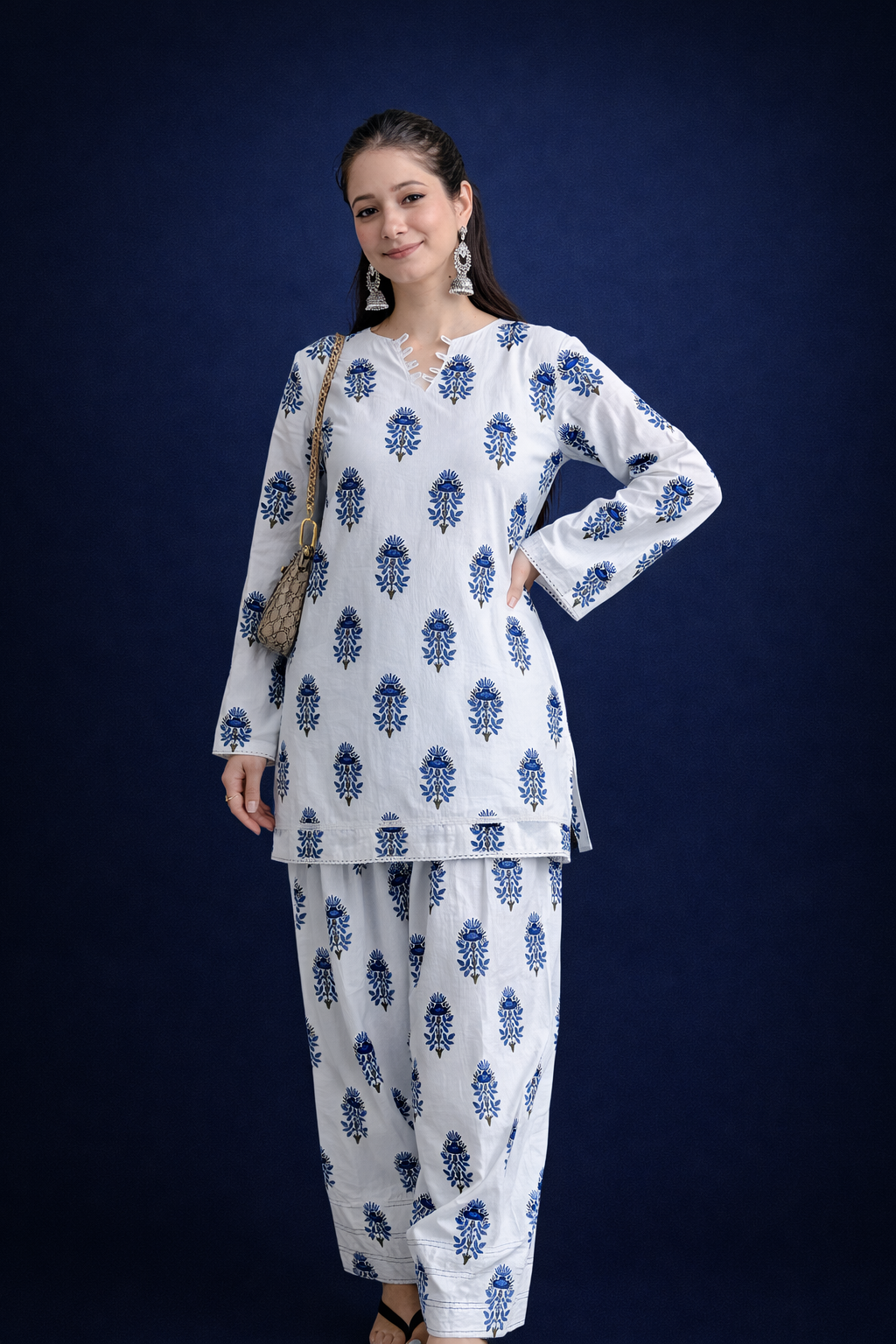 IVORY BLUE BUTA FARSHI SET