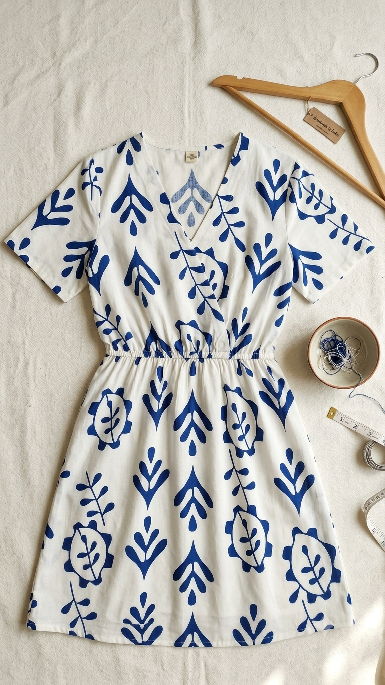 Floral Printed A-Line Midi Dress with V-Neck