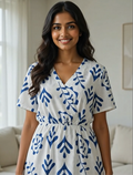 Floral Printed A-Line Midi Dress with V-Neck
